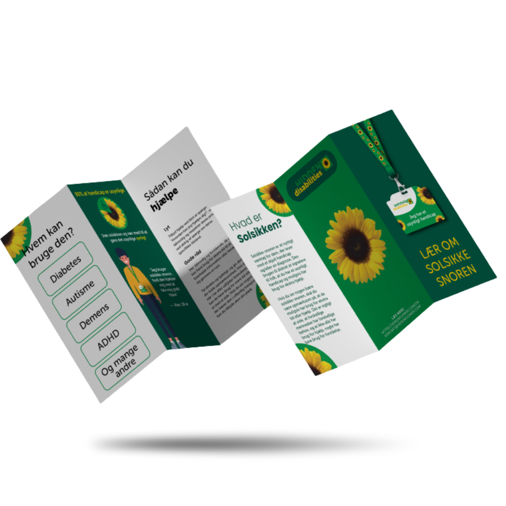 Foldet brochure om solsikke-snor kampagnen